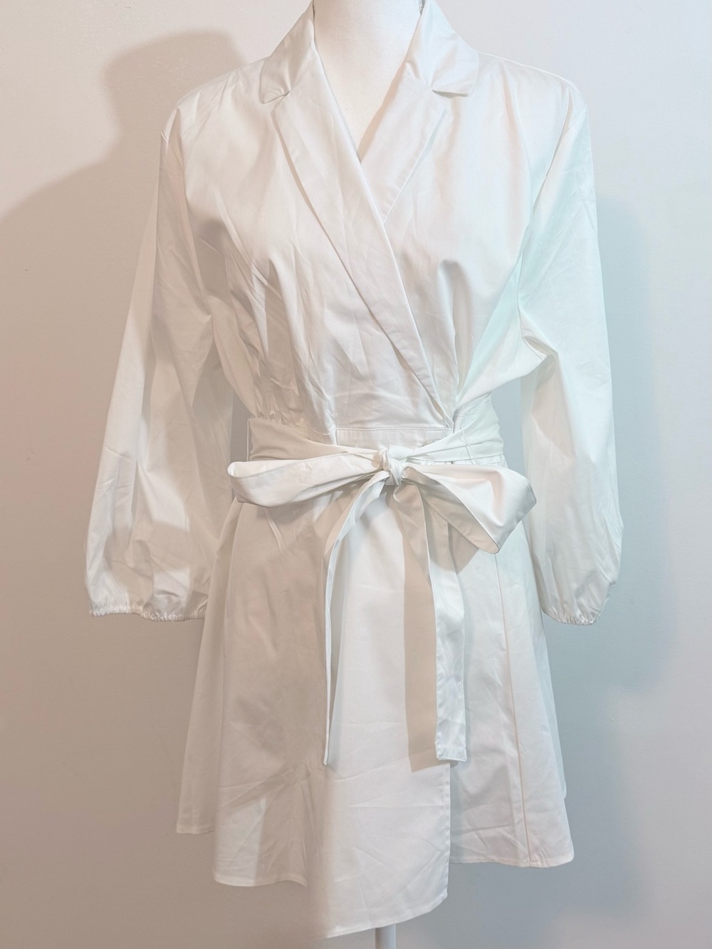 New York & Company White Wrap Shirt Dress Tie Waist Long Sleeve XL